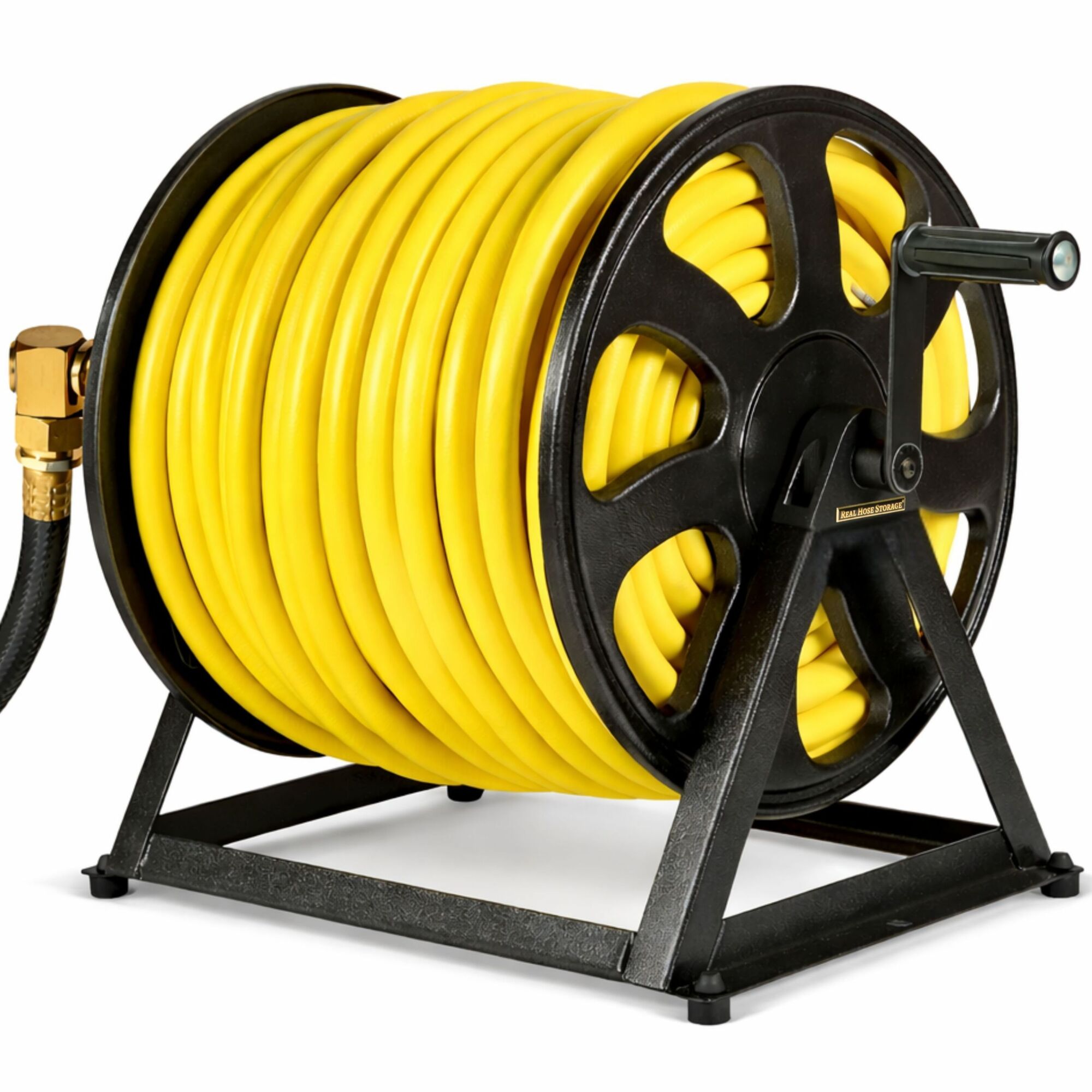 Real Hose Storage Dual Floor and Wall Mount Hose Reel — 200ft. Hose Capacity, Heavy-Duty Powder-Coated Steel, Model# WMHR-200